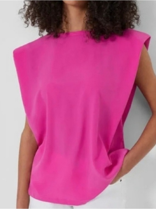 French Connection Tops - French Connection Hot Pink Padded-Shoulder Blouse